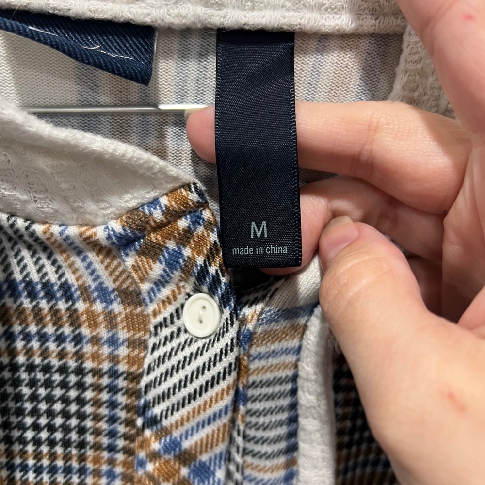 Daytrip Womens Plaid Hooded Button Up Waffle Knit Sleeve Shirt Blue Brown Size M - Picture 4 of 10